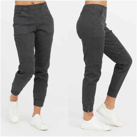 Spanx Womens Gorpcore Ankle‎ Zip Stretch Twill Cargo Jogger Pants Size M Gray - Picture 1 of 12